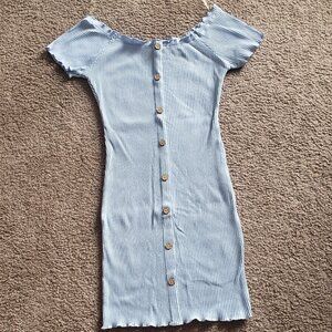 Blue Ribbed knit fitted dress